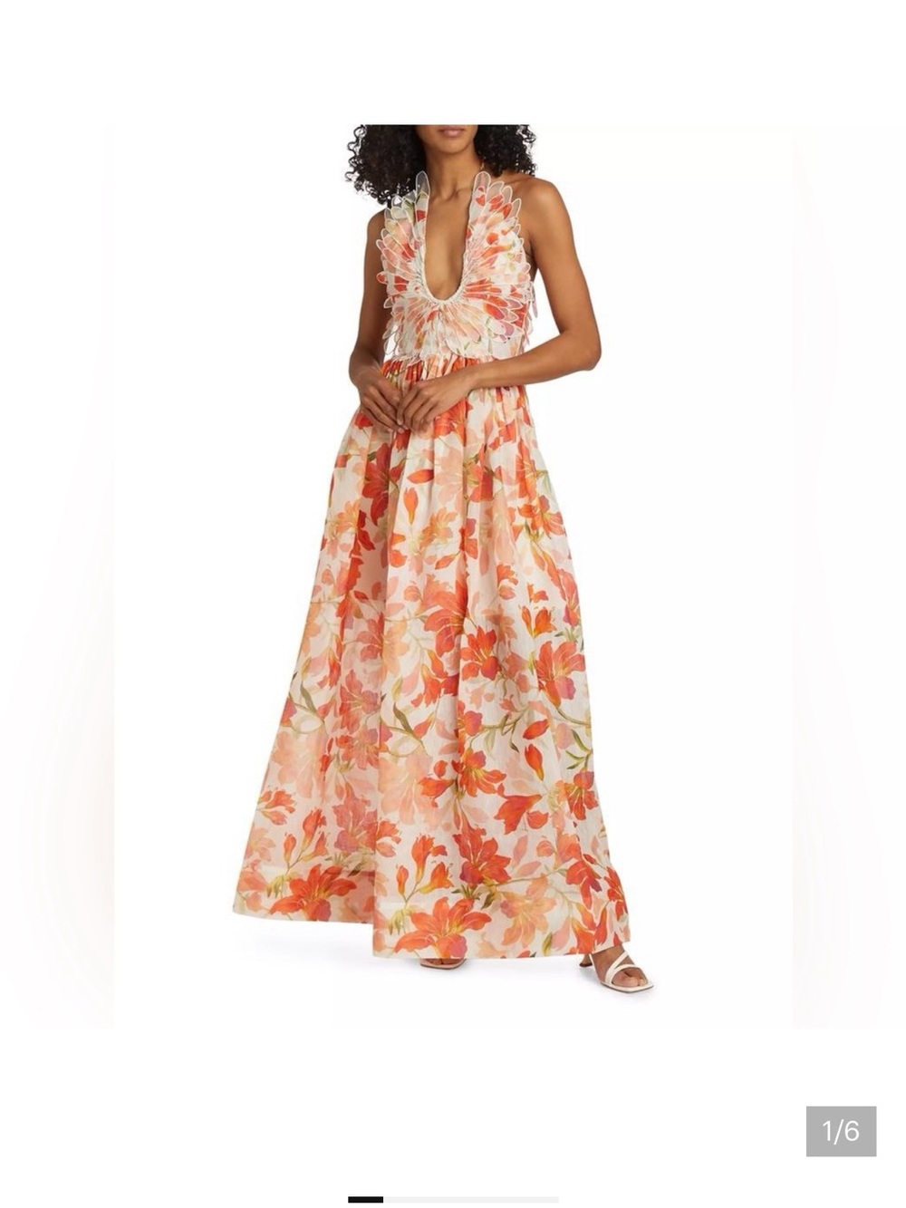 Zimmermann Tranquility Floral Halter Maxi Dress in Coral & Cream